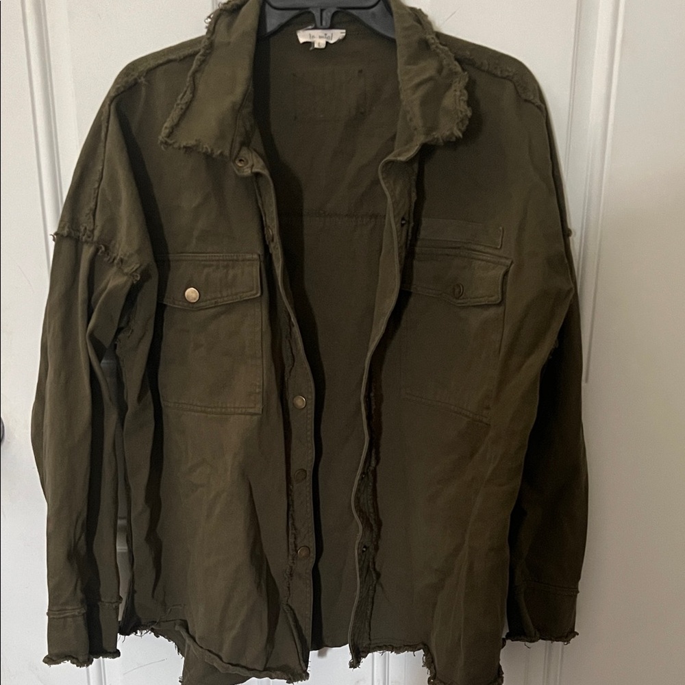 LA MIEL Distressed Military Jacket in Olive